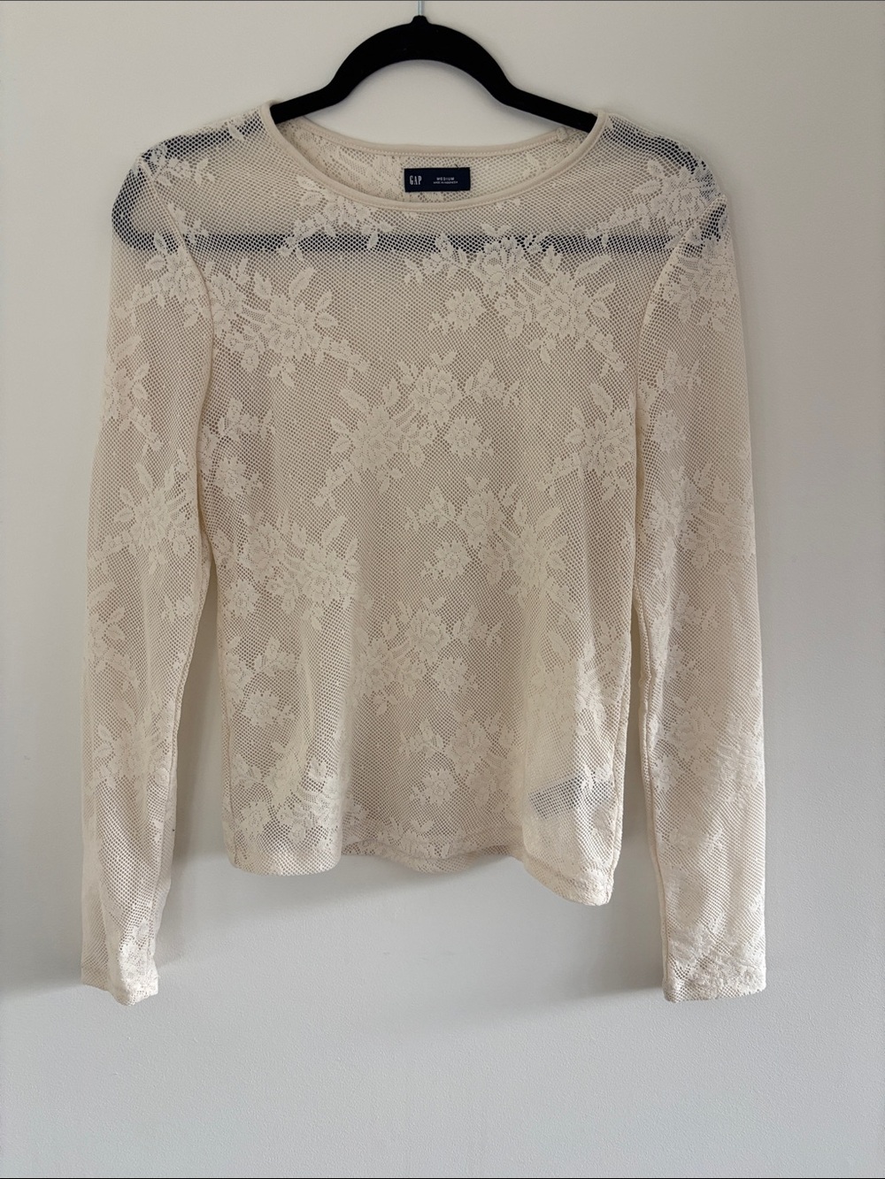 GAP Cream Lace Mesh Long-Sleeve Top
